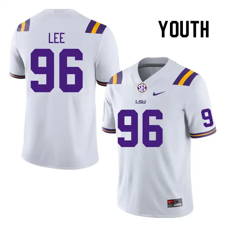 Youth LSU Tigers Jalen Lee #96 White NCAA Football Jersey